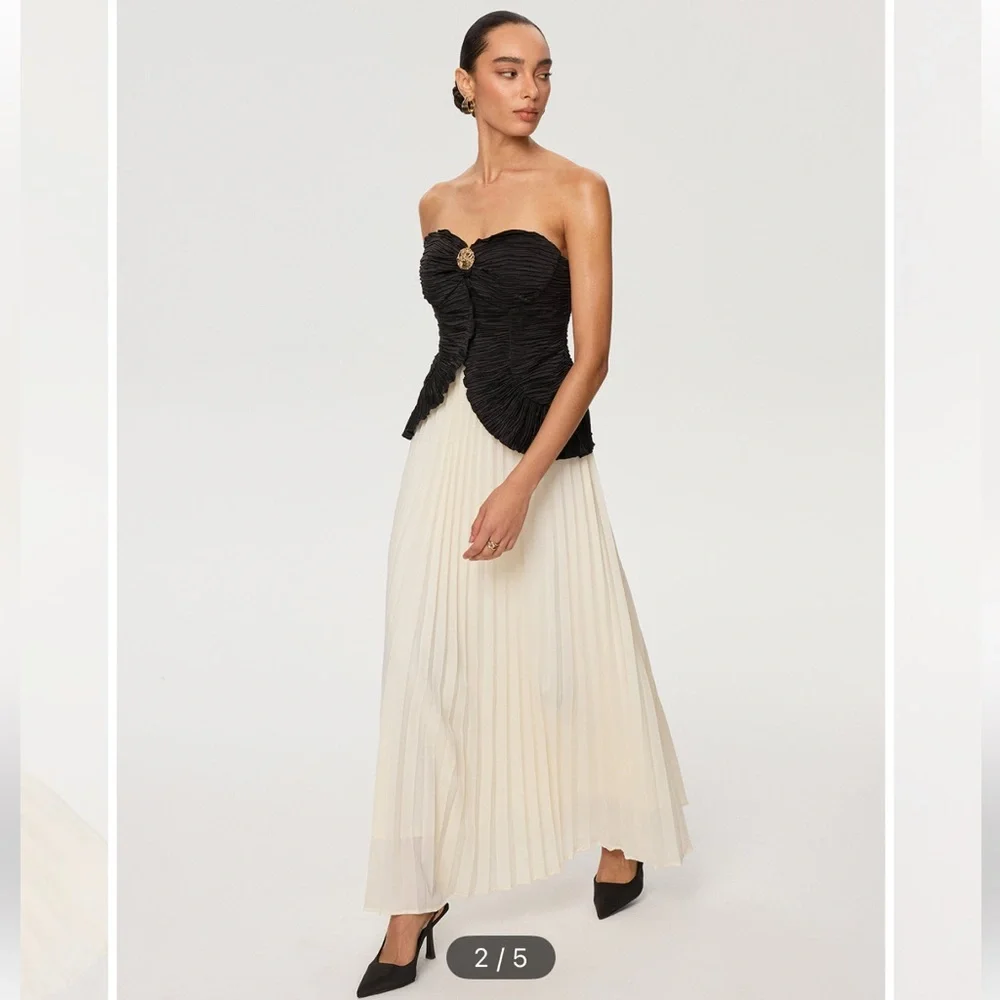 Color-Block Strapless Pleated Chiffon Maxi Dress - Picture 2 of 5